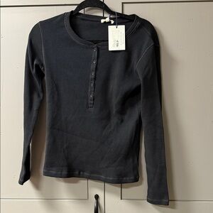 Leallo Black Long Sleeve Henley Shirt